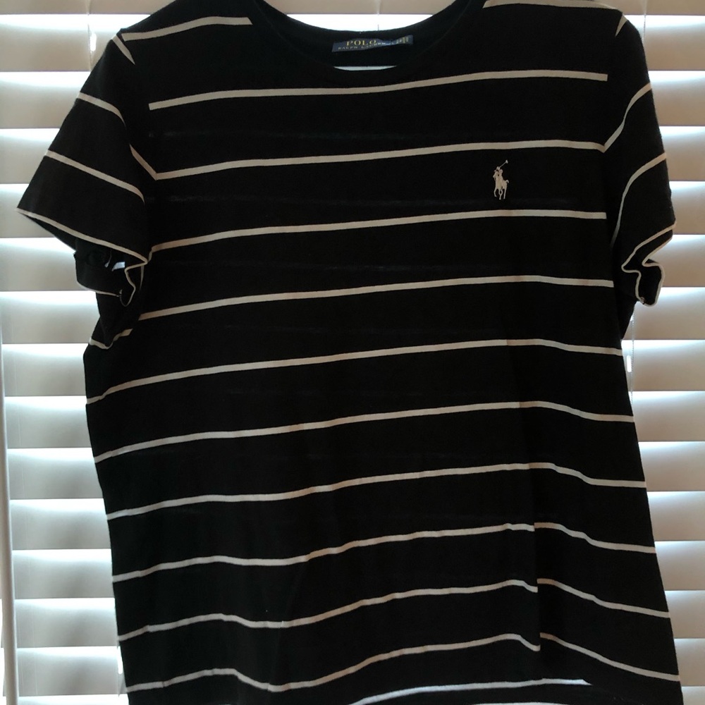 black and white striped polo top